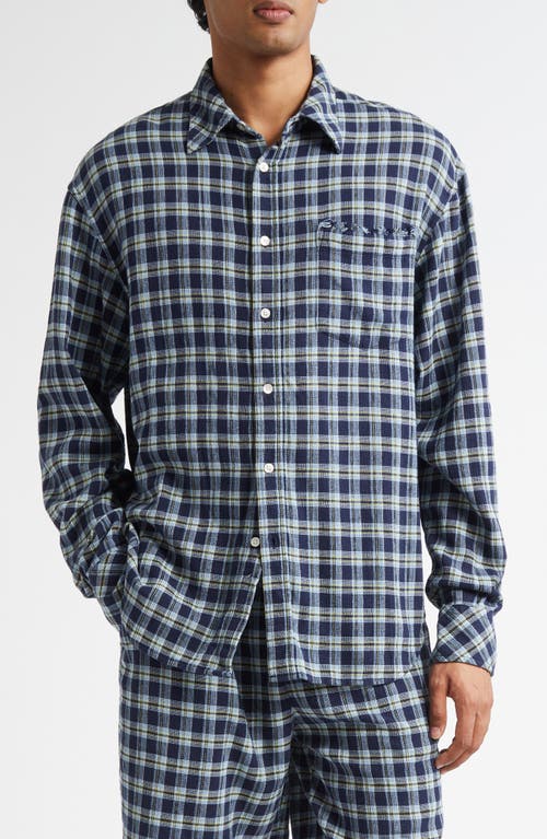 The Elder Statesman Dune Plaid Beach Button-Up Shirt in Navy  product