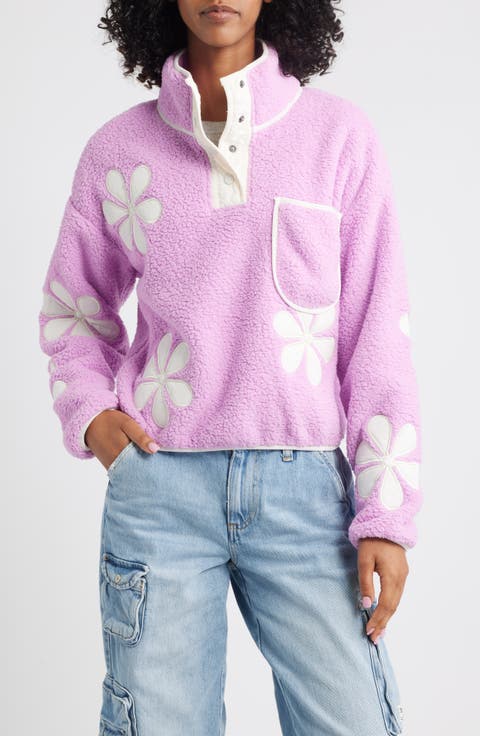 Flower Patch Faux Shearling Pullover