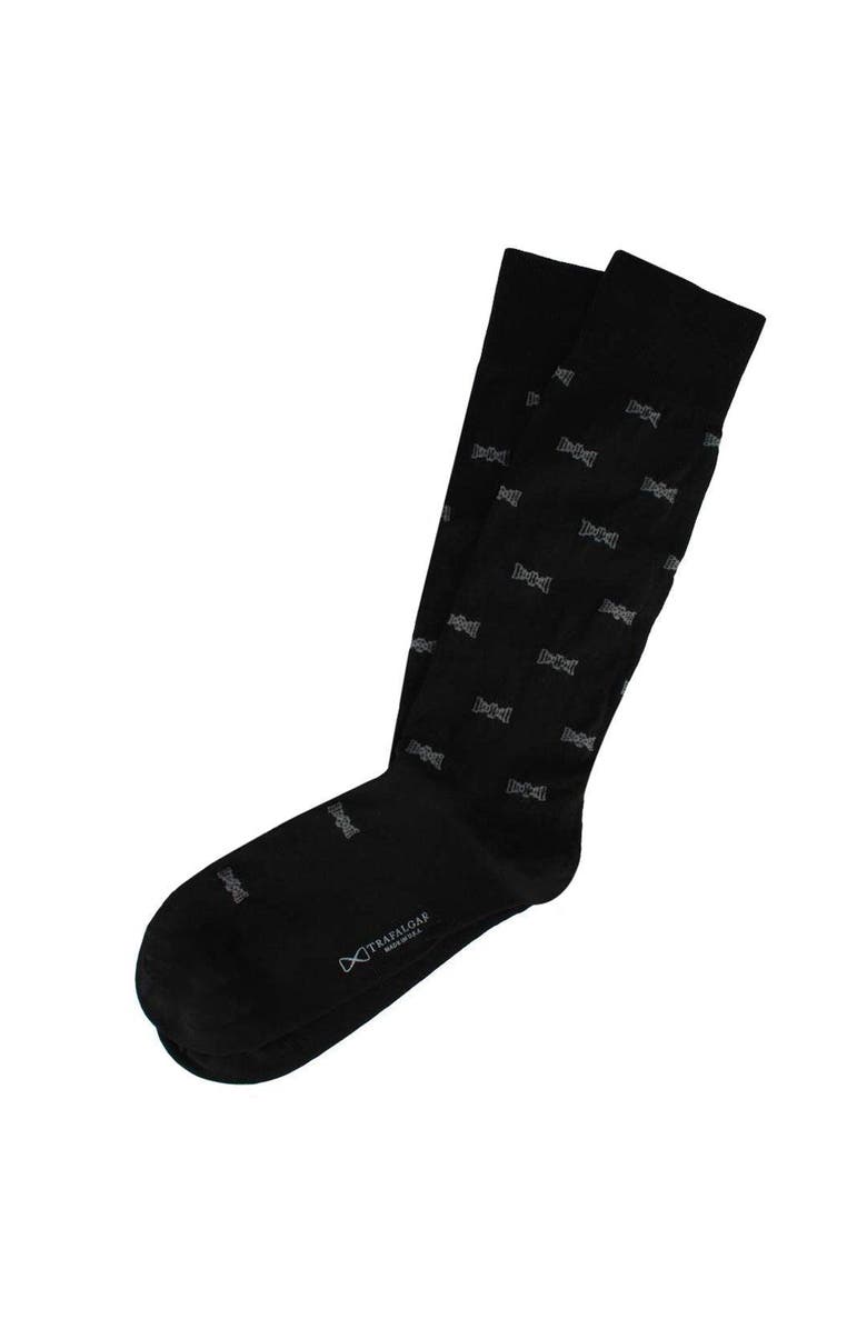Trafalgar Dapper Bow Tie Novelty Mid Calf Mercerized Cotton Socks, Alternate, color, Black
