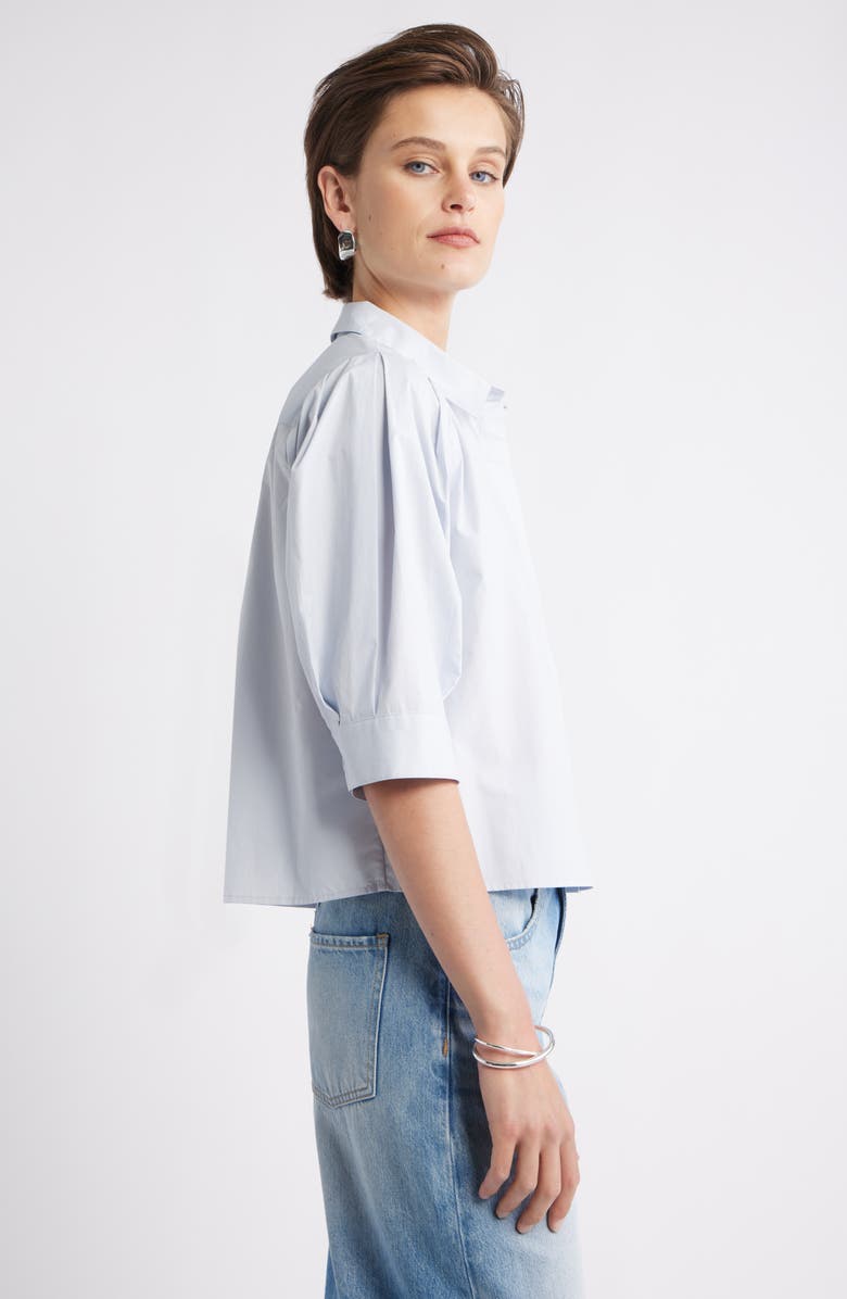 Nordstrom Crop Puff Sleeve Cotton Button-Up Shirt, Alternate, color, Blue Dawn