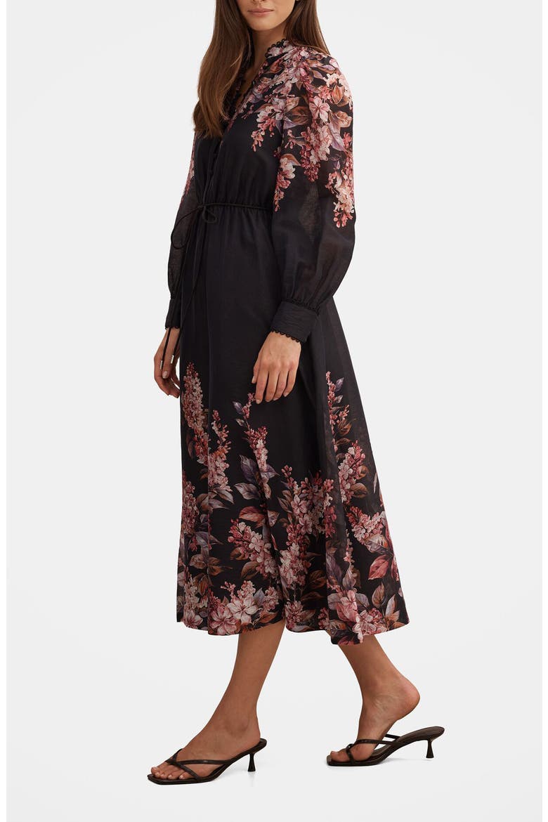courtney placed floral long sleeve dress Courtney Floral Long Sleeve Midi Dress (Women)