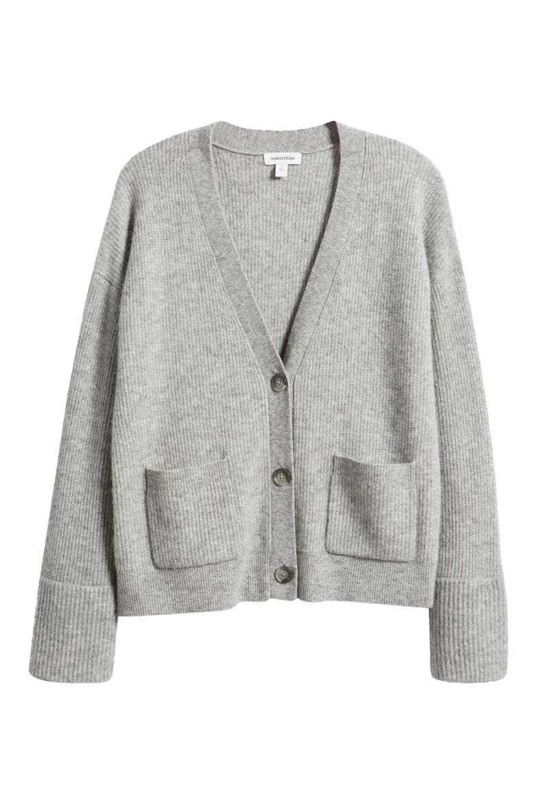 Boxy Rib Cardigan, Alternate, color, GREY HEATHER