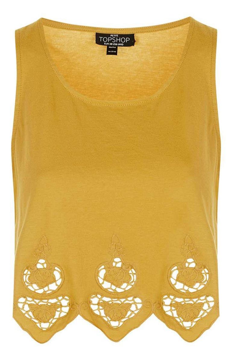 Topshop Embroidered Scallop Swing Tank, Alternate, color, 