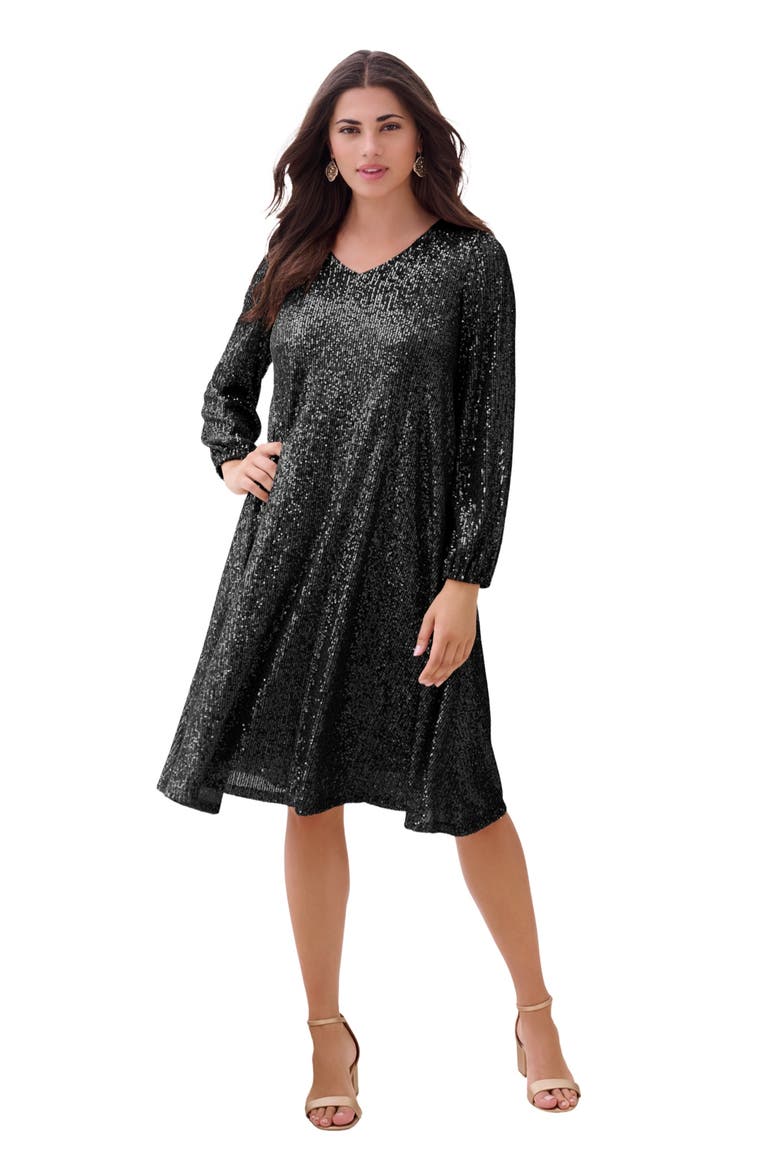 Sequin Swing Dress, Main, color, BLACK