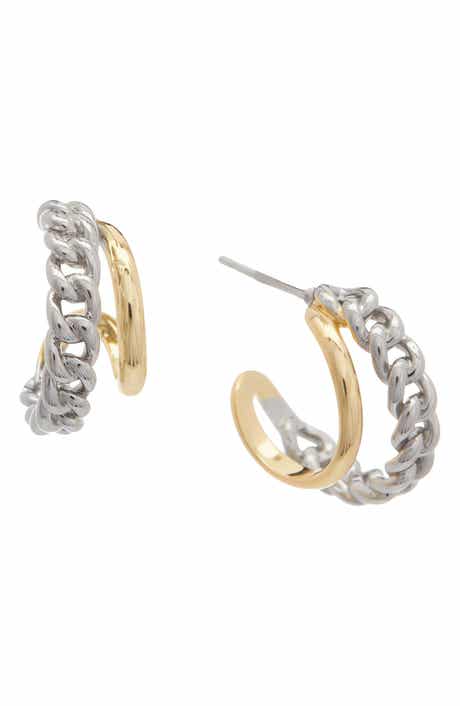 Mixed Finish Curb Chain Hoop Earrings