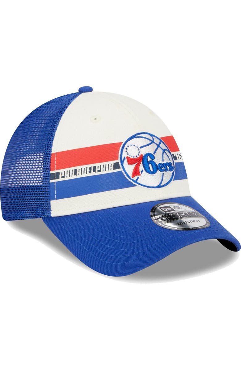 New Era Men's New Era Philadelphia 76ers Royal Stripes 9FORTY Trucker Snapback Hat, Alternate, color, 