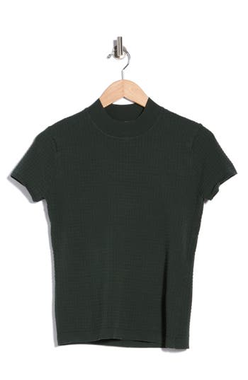 T Tahari Mock Neck Short Sleeve Knit Sweater In Jungle Green