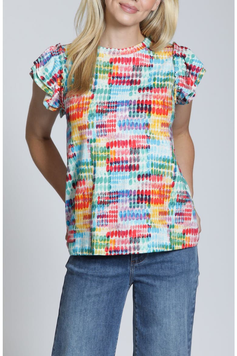 Double Ruffle Cap Sleeve Top, Main, color, TURQUOISE MULTI