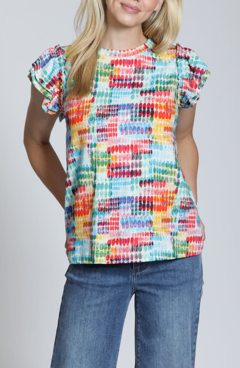 APNY Double Ruffle Cap Sleeve Top, Main, color, Turquoise Multi