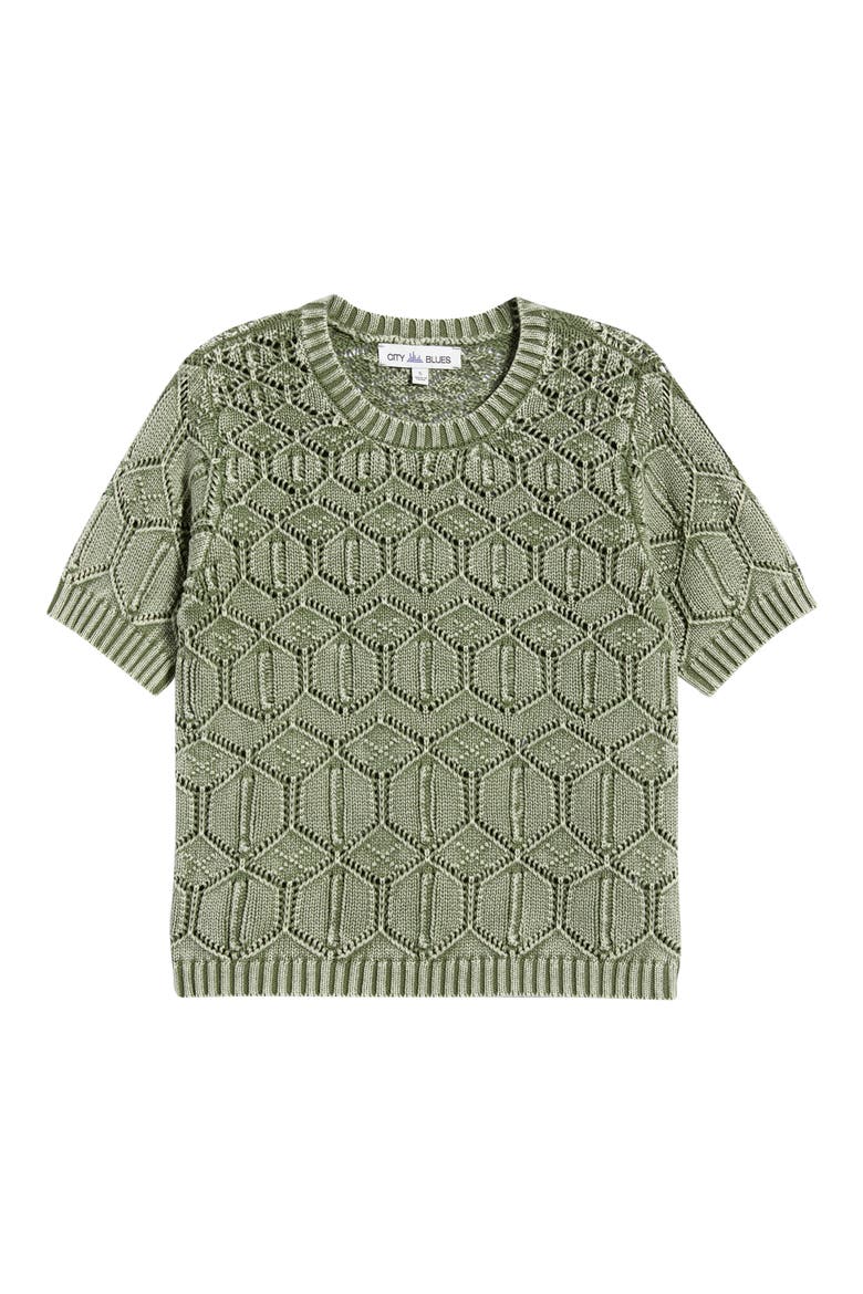 Open Stitch Short Sleeve Sweater, Alternate, color, PINE