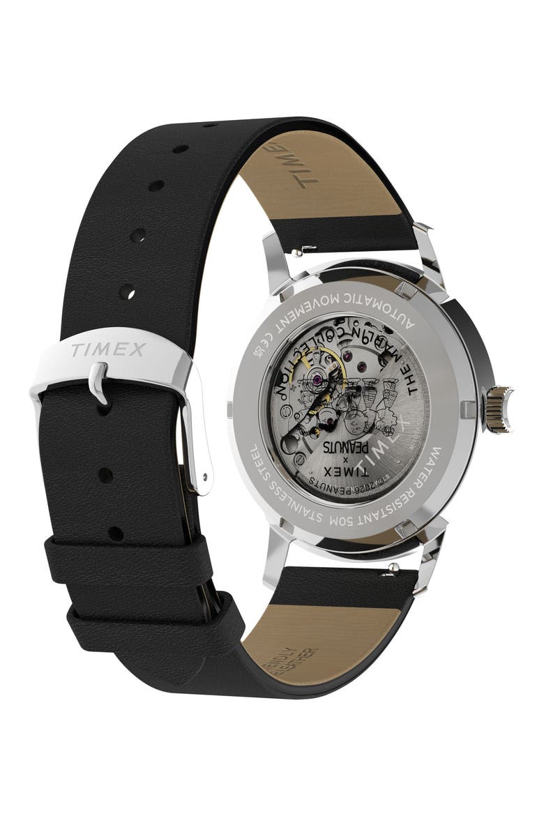 Peanuts® x Timex Marlin® Automatic 40mm Leather Strap Watch, Alternate, color, SILVER-TONE