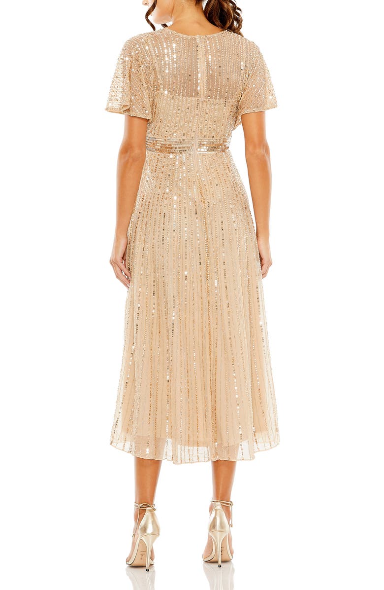 Mac Duggal Empire Waist Embellished Short Sleeve Dress, Alternate, color, Taupe