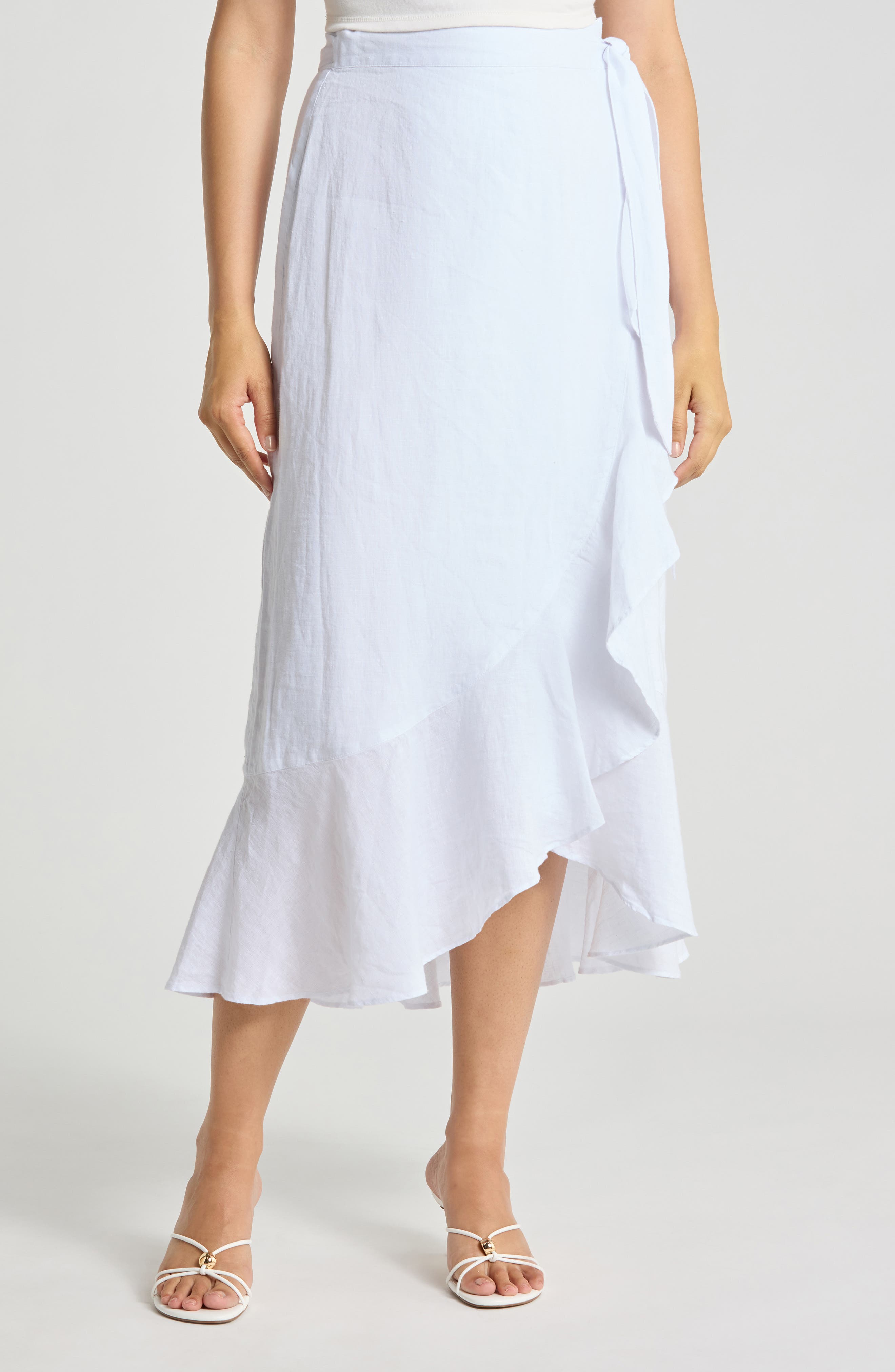 Zia Ruffle Trim Linen Wrap Skirt