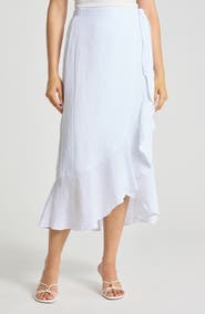 JMCLAUGHLIN Zia Ruffle Trim Linen Wrap Skirt