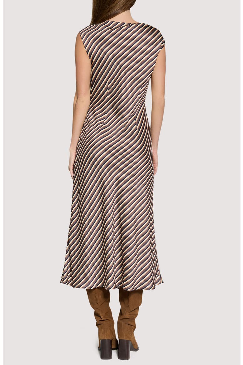 Chelsea Lane Stripe Satin Midi Dress, Alternate, color, BROWN-MULTI