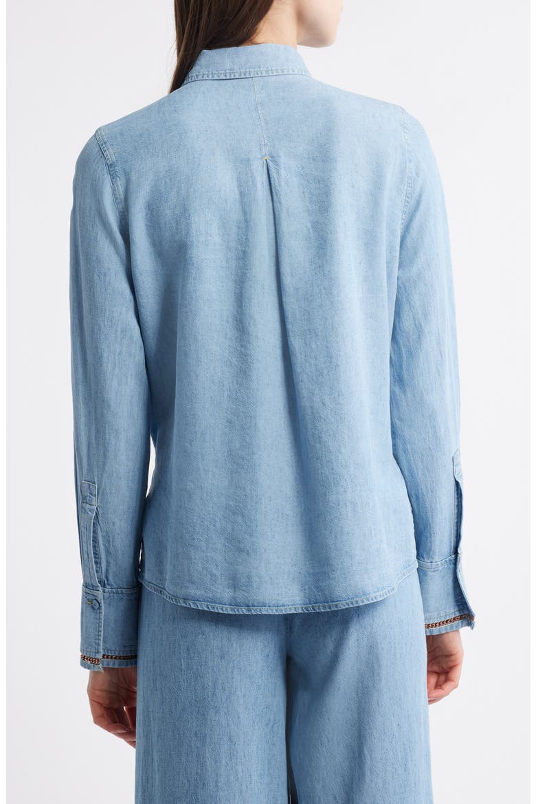 Chain Trim Denim Button-Up Shirt, Alternate, color, LIGHT BLUE