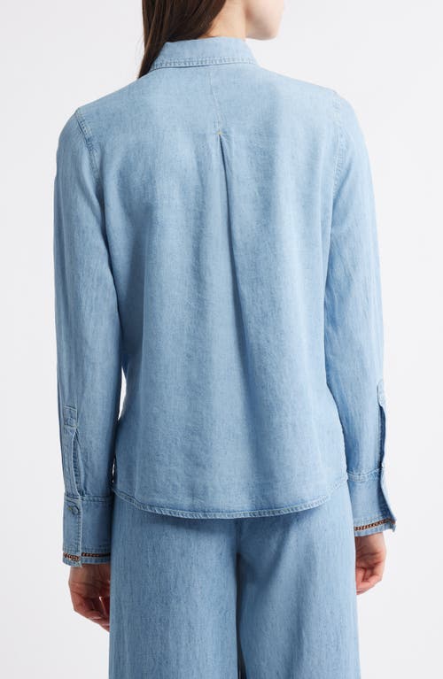 Kobi Halperin Chain Trim Denim Button-up Shirt In Light Blue