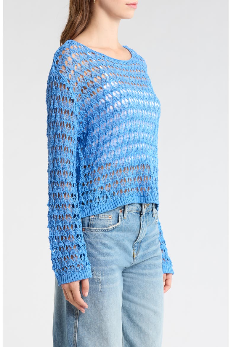 Willa Cotton Blend Open Stitch Sweater, Alternate, color, BLUE