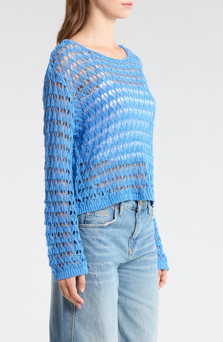 PacSun Willa Cotton Blend Open Stitch Sweater, Alternate, color, Blue