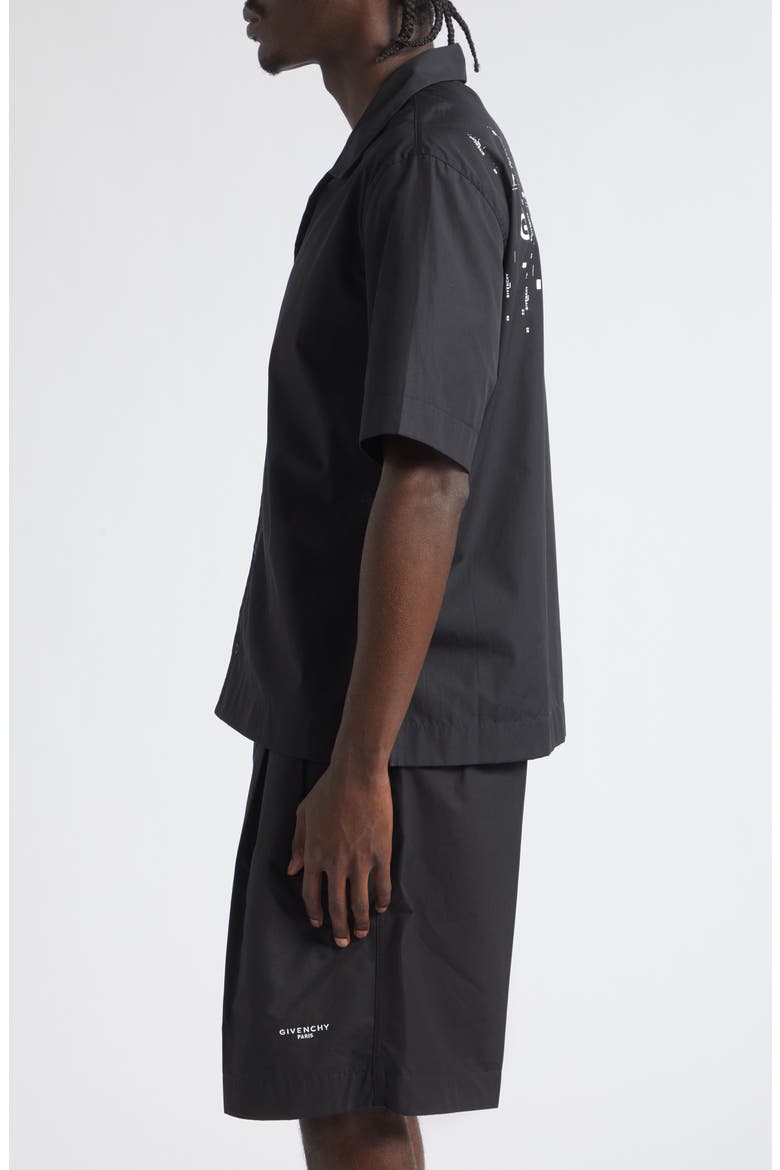 Short Sleeve Cotton Poplin Graphic Bowling Shirt, Alternate, color, BLACK