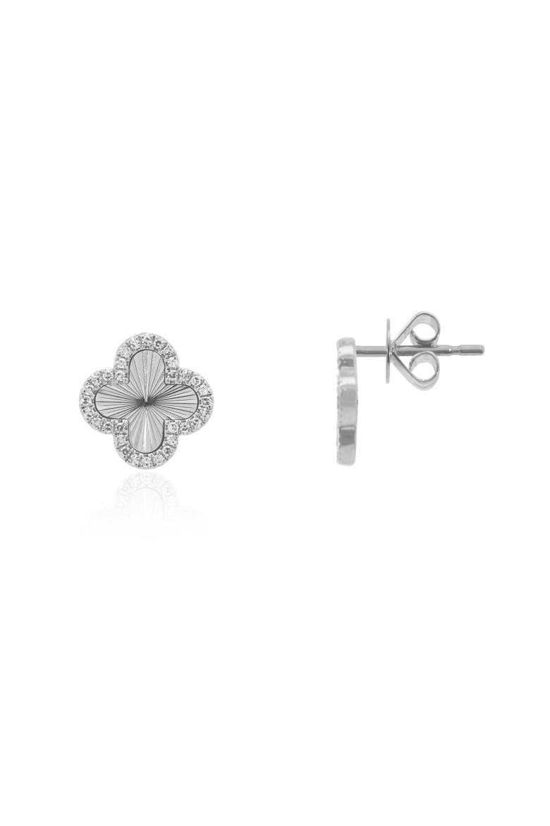 Fluted Gold Diamond Clover Stud Earrings, Main, color, White Gold