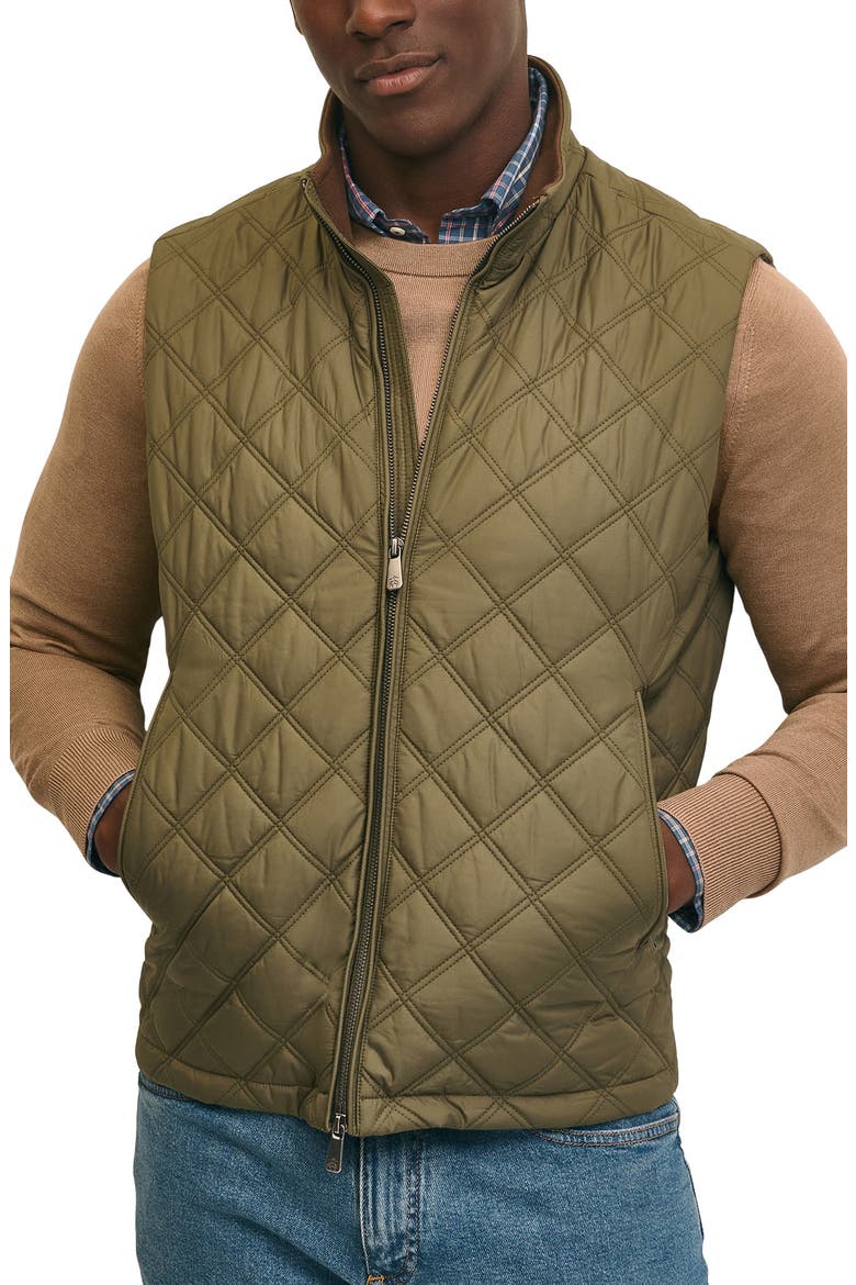 Paddock Water Repellent Diamond Quilted Vest, Main, color, BURNT OLIVE