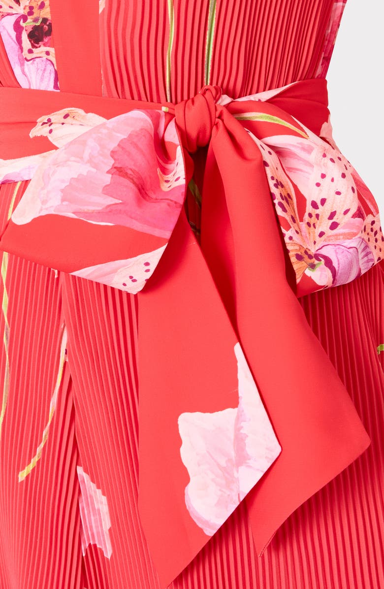 Milly Liv Floral Long Sleeve Pleated Minidress, Alternate, color, Red Multi