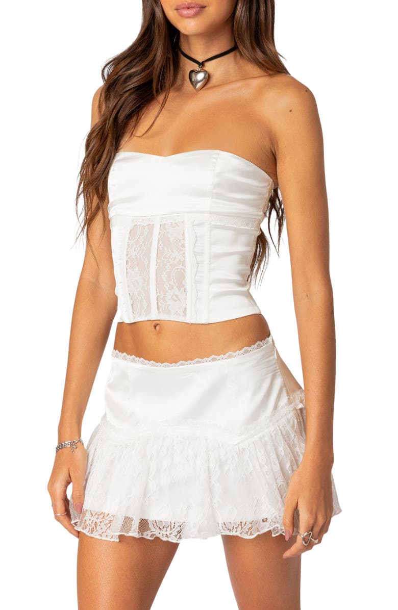EDIKTED Lex Satin & Lace Corset Top, Alternate, color,