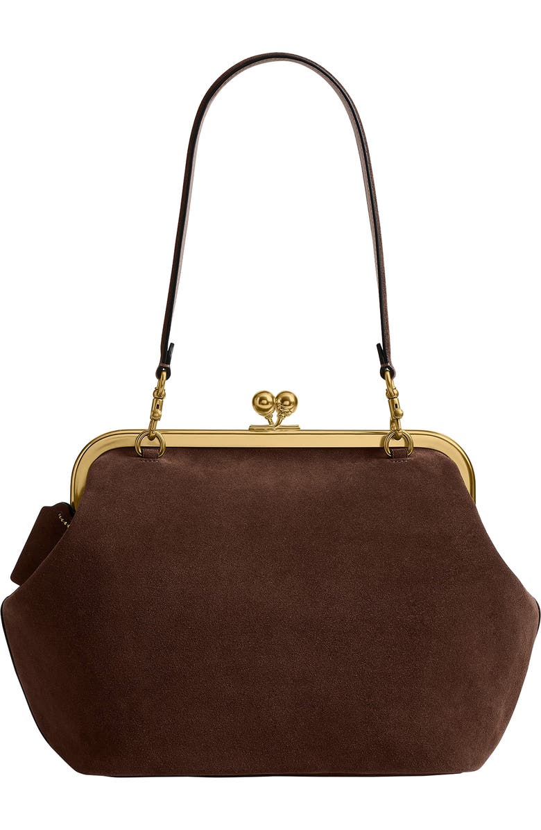 COACH Kiss-lock Frame 27 Suede Clutch, Alternate, color, Dark Chocolate