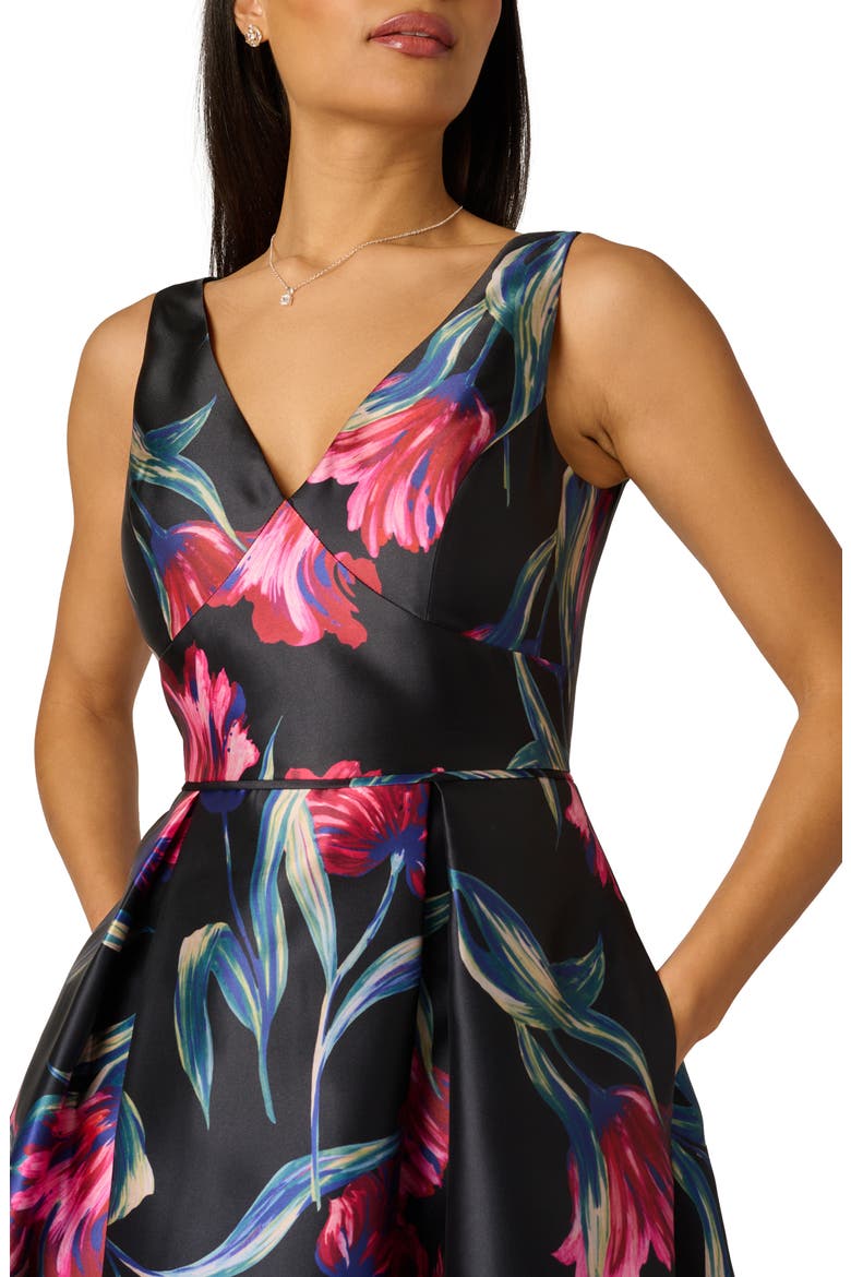 Floral Print Mikado High/Low Gown, Alternate, color, BLACK MULTI