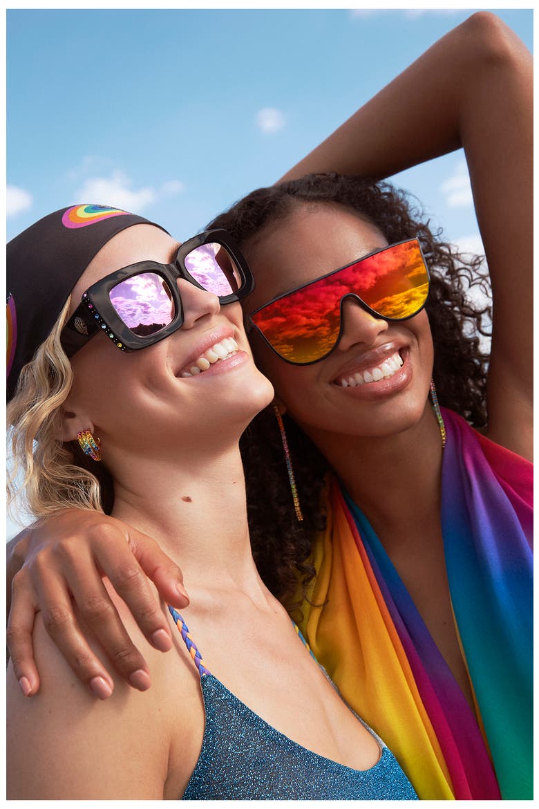 Regent 99mm Oversize Shield Sunglasses, Alternate, color, BLACK/ RAINBOW