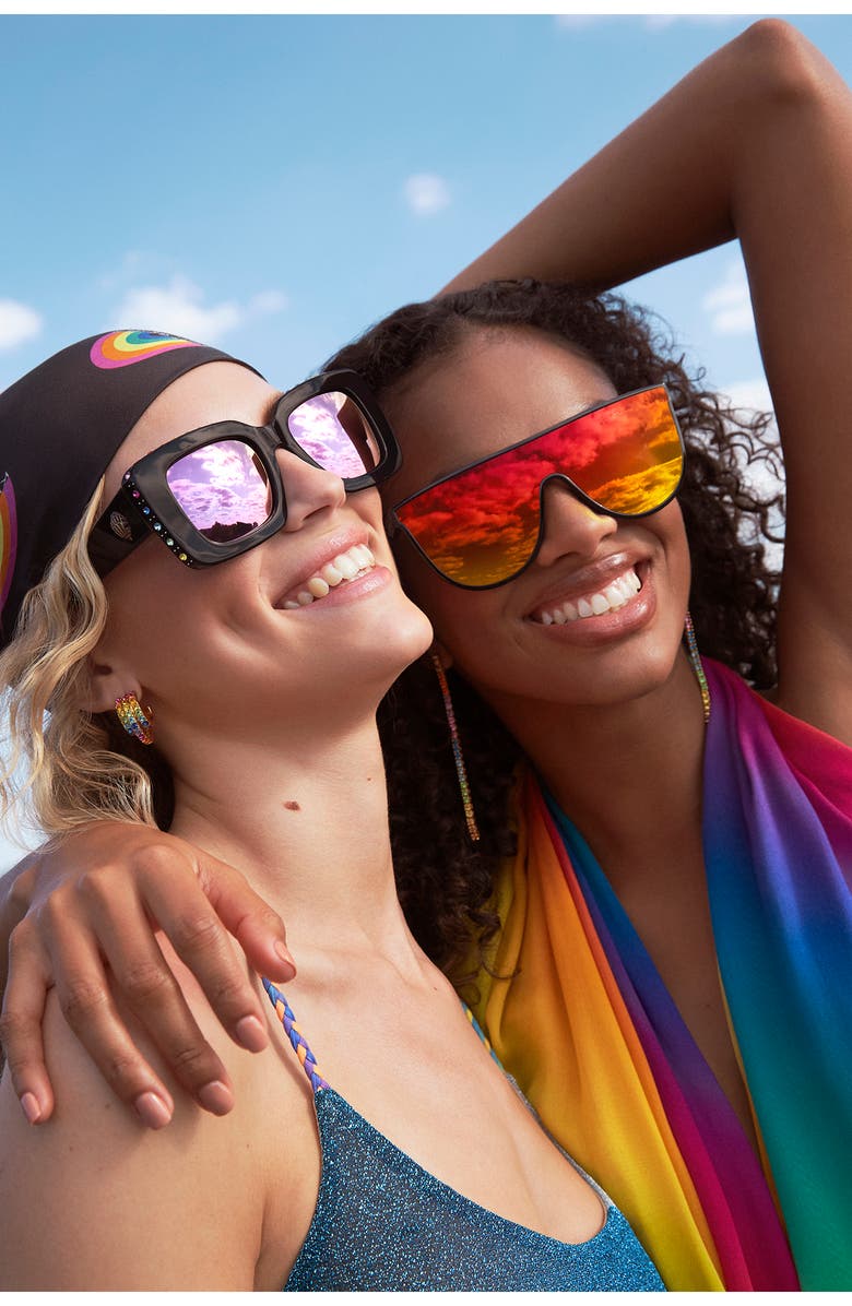 Kurt Geiger London Regent 99mm Oversize Shield Sunglasses, Alternate, color, Black/ Rainbow