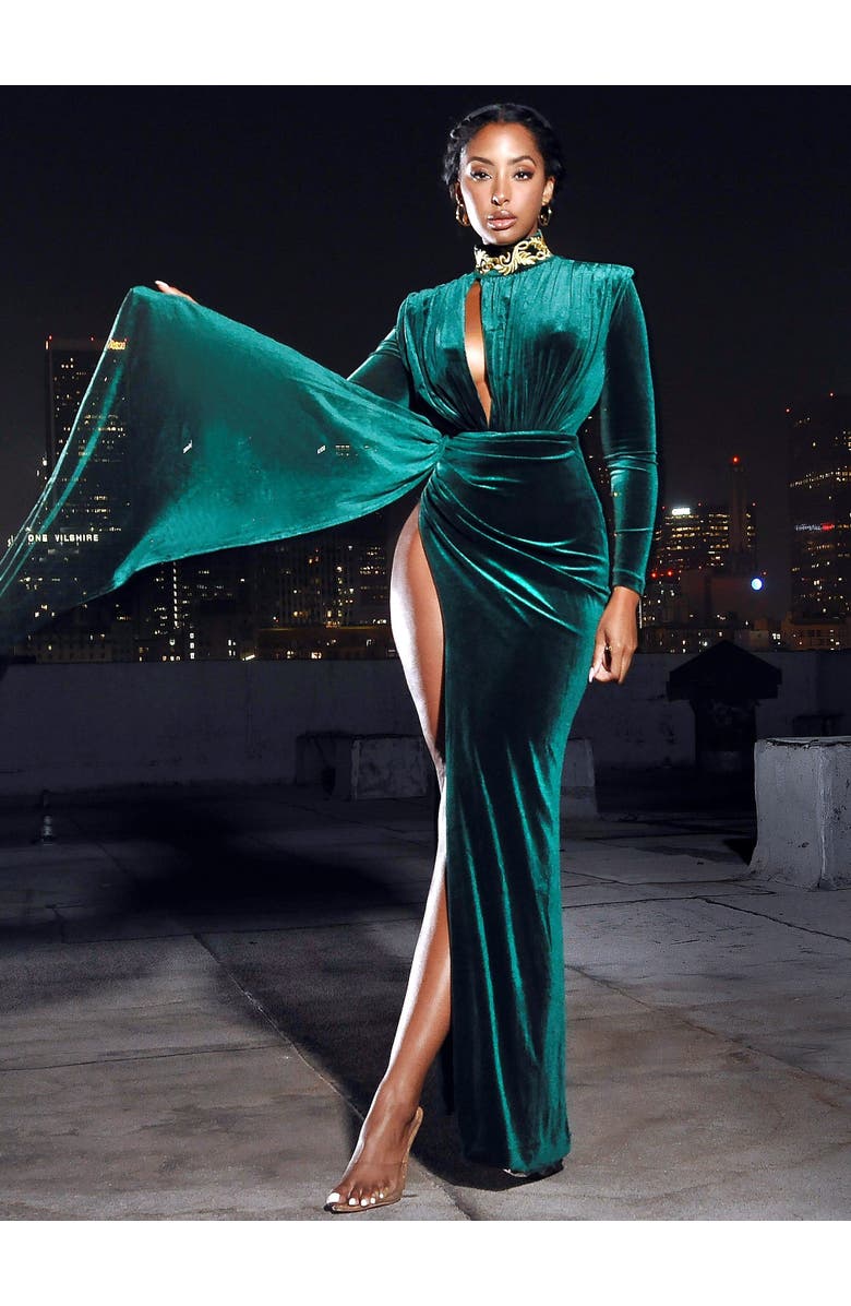 Miss Circle Zenaida Plunging Cutout Velvet Dress, Alternate, color, Emerald Green