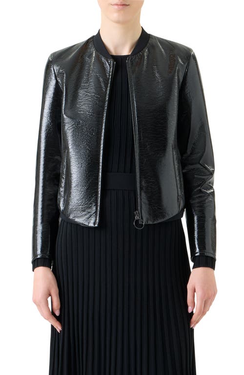Akris Punto Crinkled Lacquer Bomber Jacket In Black