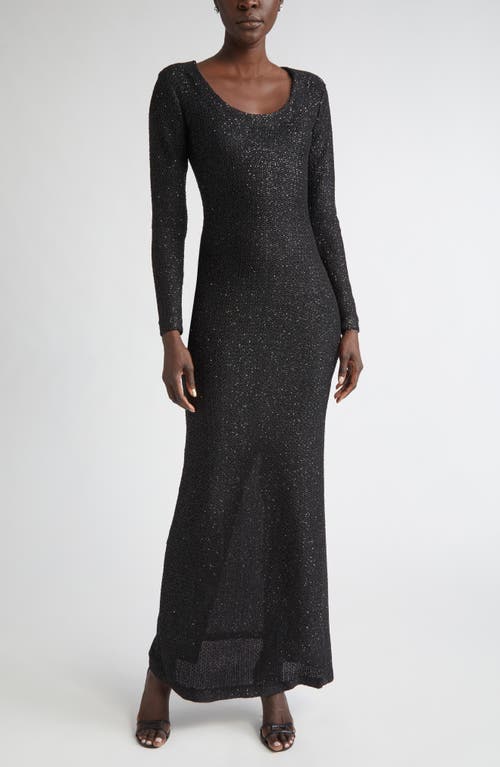 St John St. John Nicoline Long Sleeve Sequin Stretch Knit Gown In Black