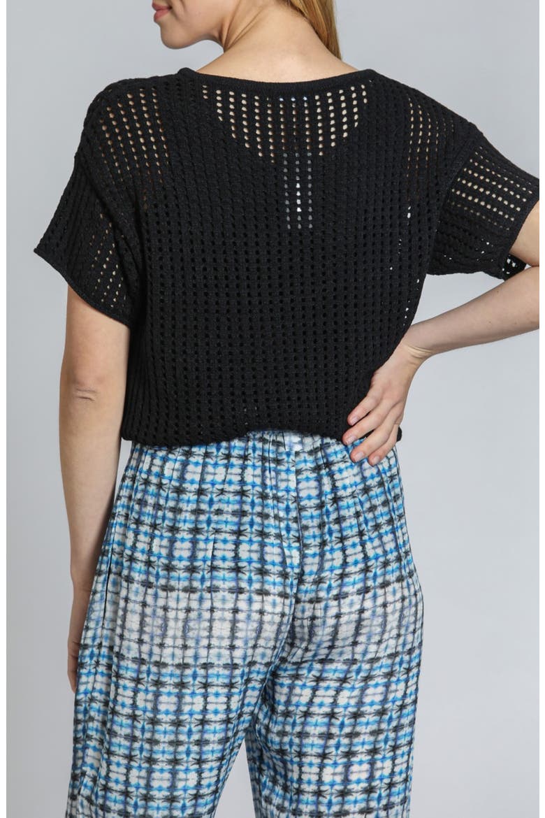 Open Stitch Short Sleeve Sweater, Alternate, color, BLACK