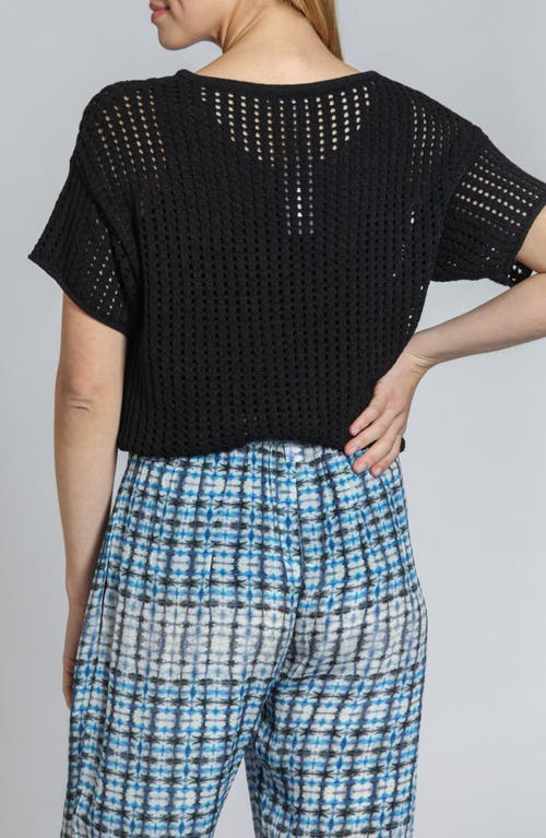 Apny Open Stitch Short Sleeve Sweater In Black