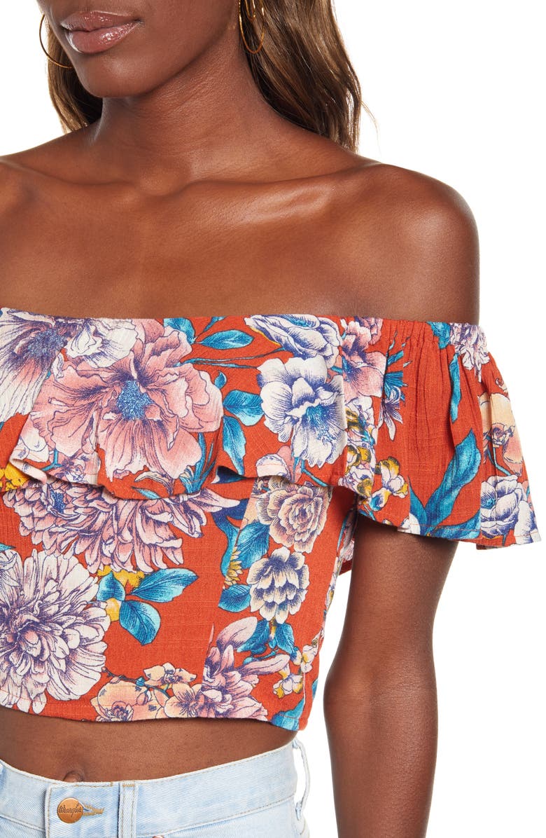 Band of Gypsies Camellia Off the Shoulder Crop Top, Main, color, 