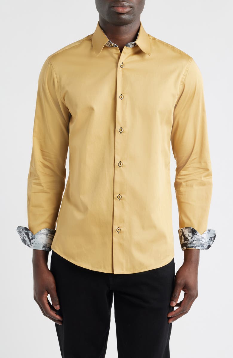 Siragusa Printed Silk Trim Dress Shirt, Main, color, Beige/ Gold