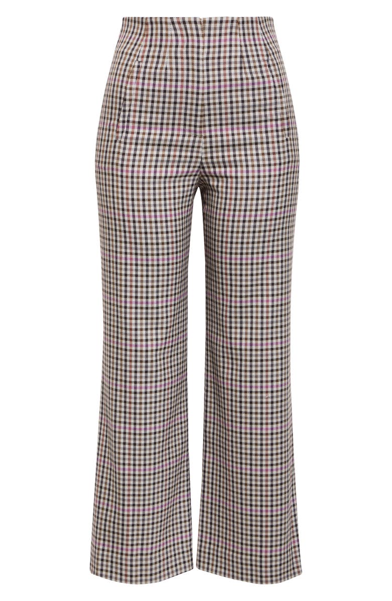 Veronica Beard Dova Gingham Plaid Wide Leg Pants, Alternate, color, Oat Multi