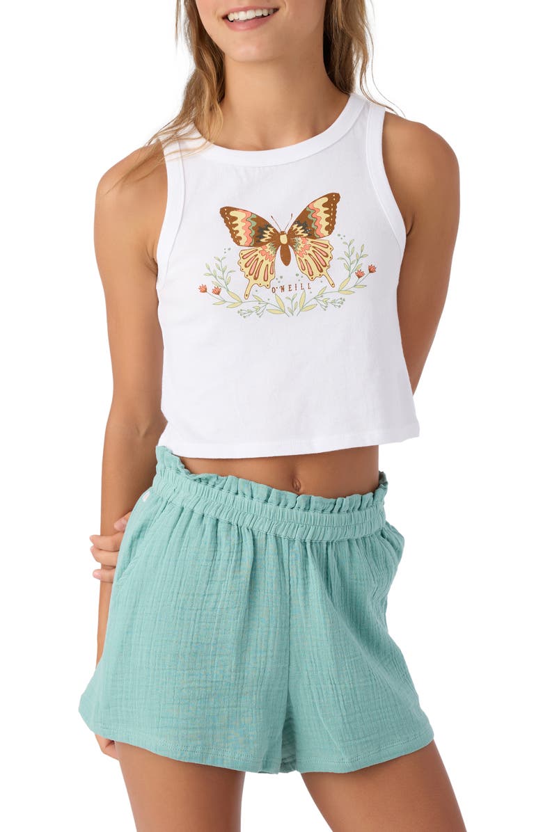 O'Neill Kids' Foliage Butterfly Cotton Graphic Crop Tank, Main, color,