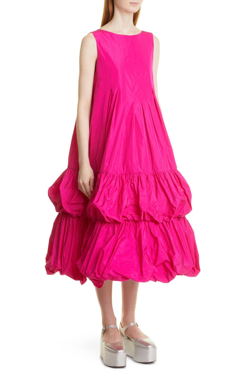 Molly Goddard Bubble Hem Pleated Taffeta Midi Dress, Alternate, color,