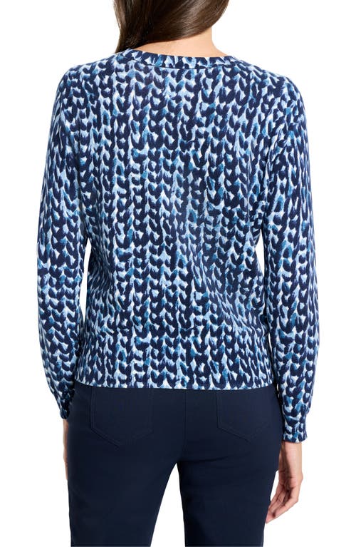 Nic + Zoe Nic+zoe Geo Print Crewneck Cotton Sweater In Blue