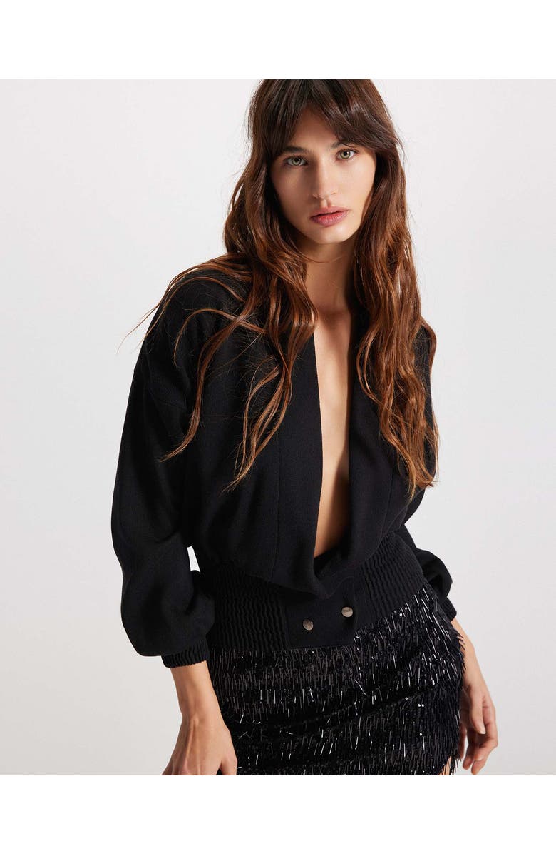 THEO The Label Nomia Ribbed Waist Cardigan, Alternate, color, Black