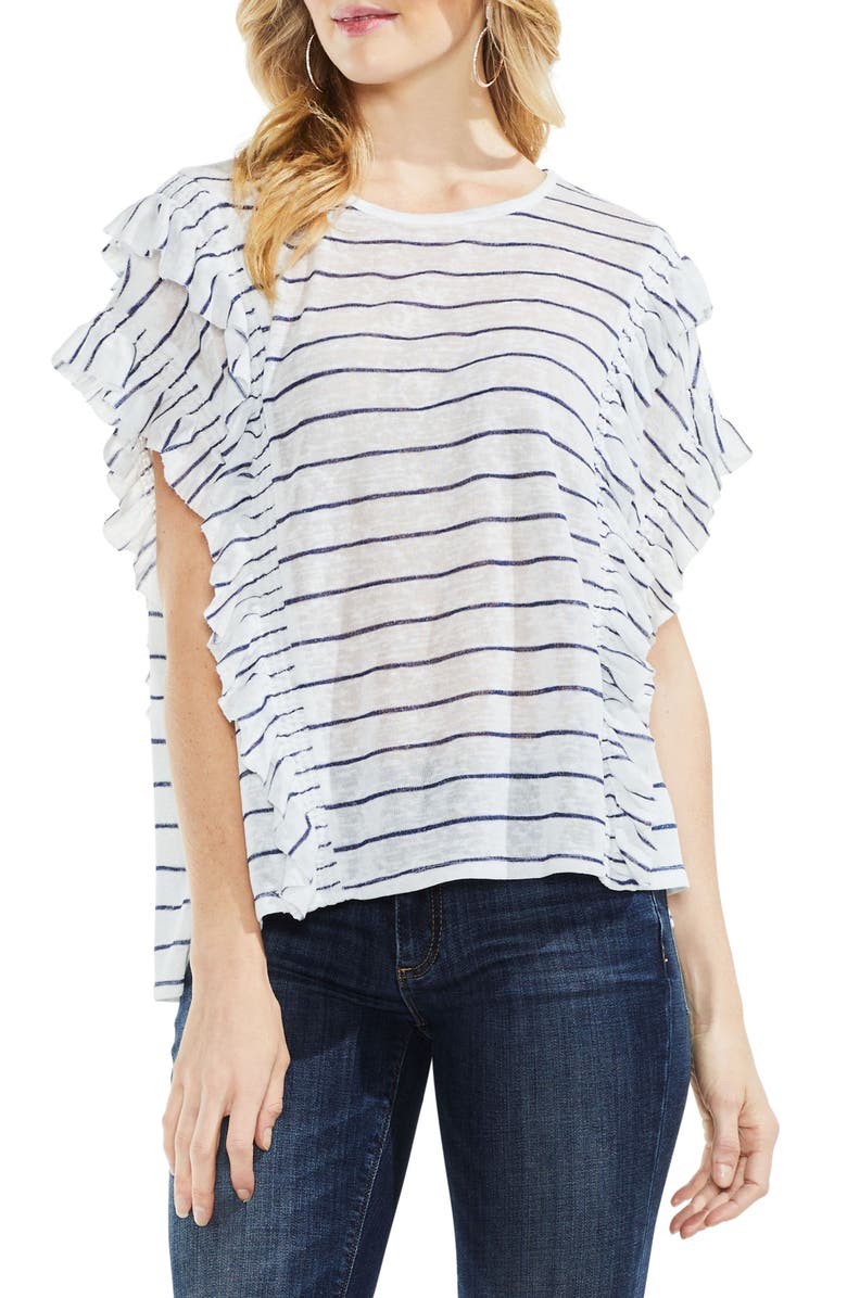 Vince Camuto Ruffle Sleeve Stripe Top, Main, color, 