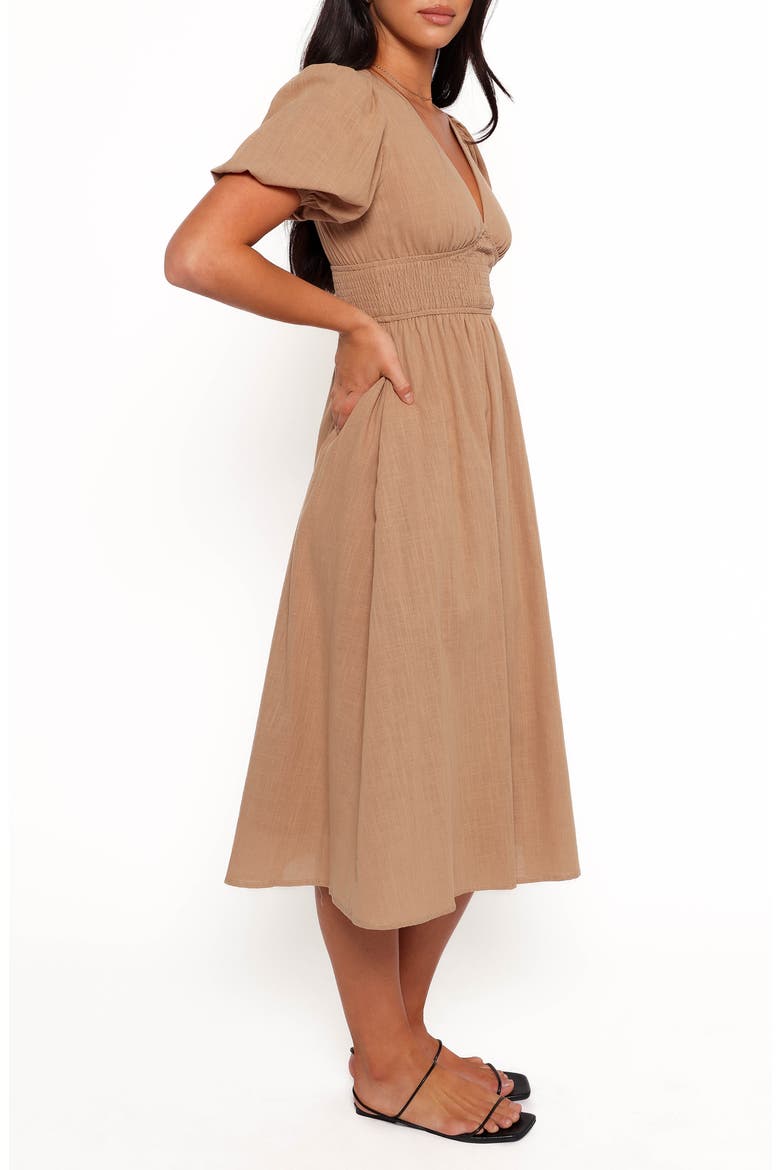 Ronnie Short Sleeve Empire Waist Midi Dress, Alternate, color, TAN