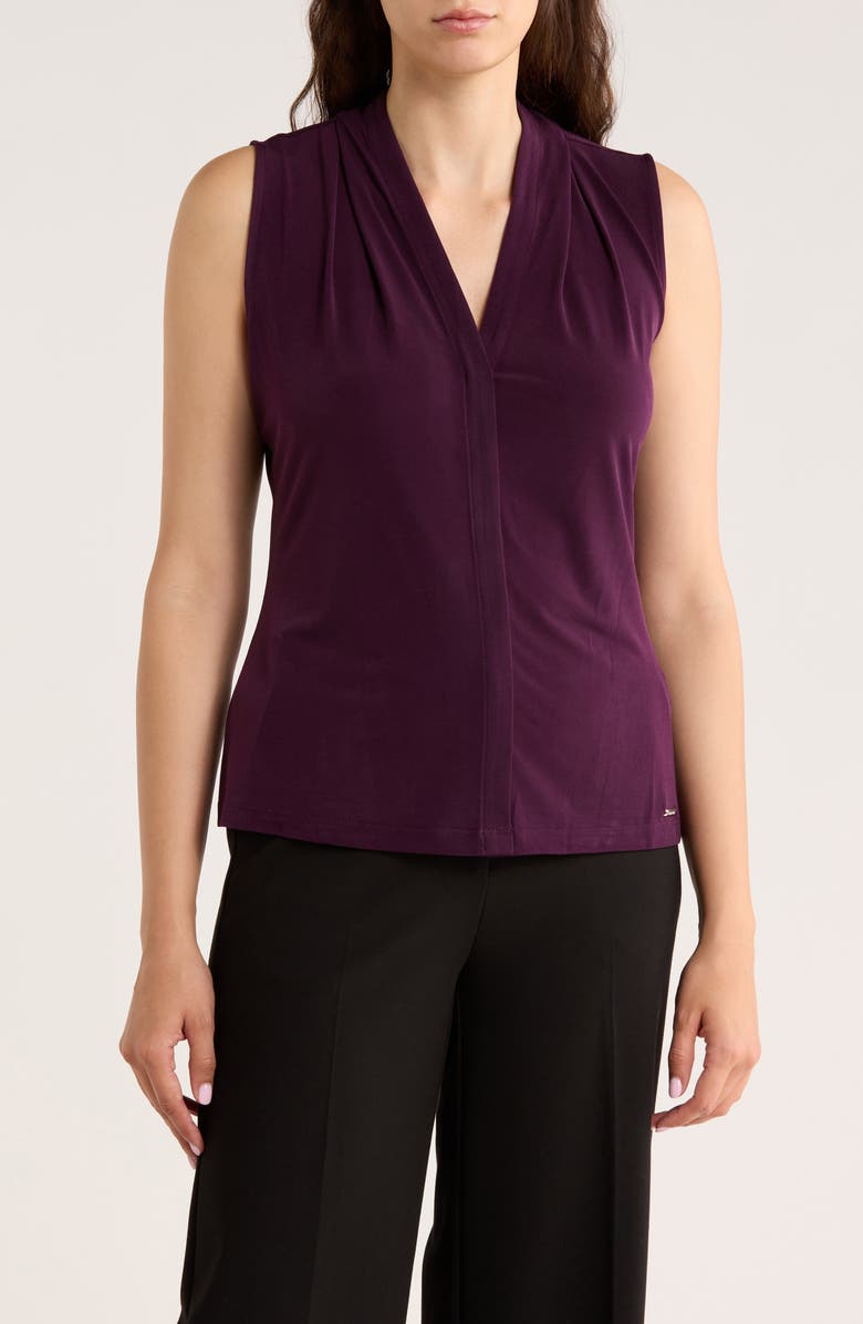 Calvin Klein Pleated Neck Sleeveless Top, Main, color, Aurberine