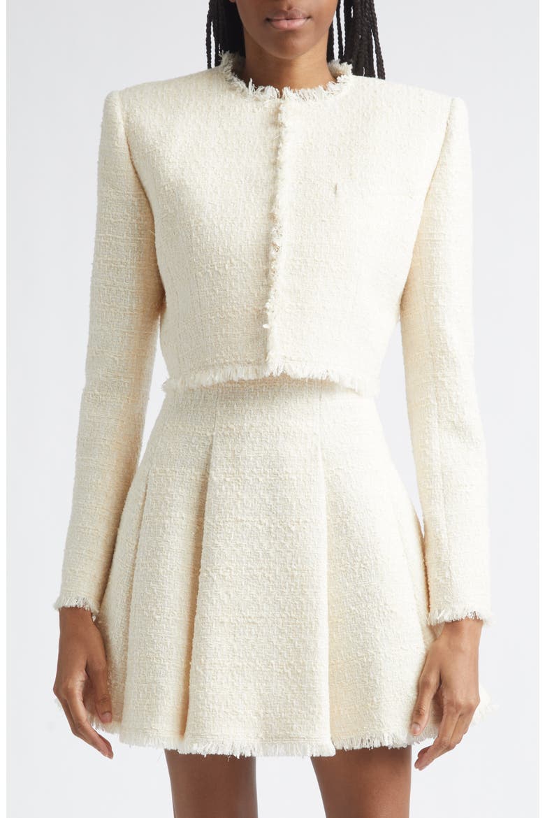 Crop Tweed Spencer Jacket, Main, color, 0FA WHITE