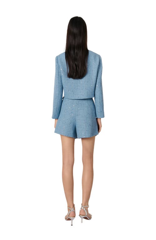 Shop Maje Short Sequin Tweed Jacket In Blue