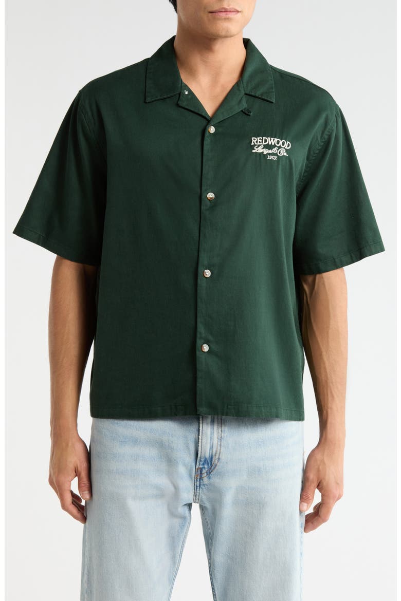 Embroidered Graphic Camp Shirt, Main, color, GREEN